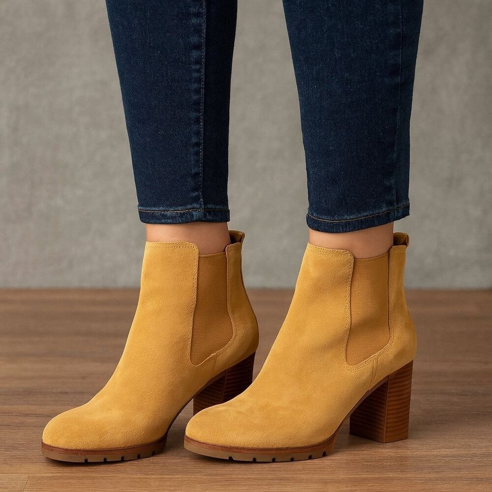 Tory Burch Stafford Booties 11 M Hazel Tan Brown Deep Split Suede Leather Heeled